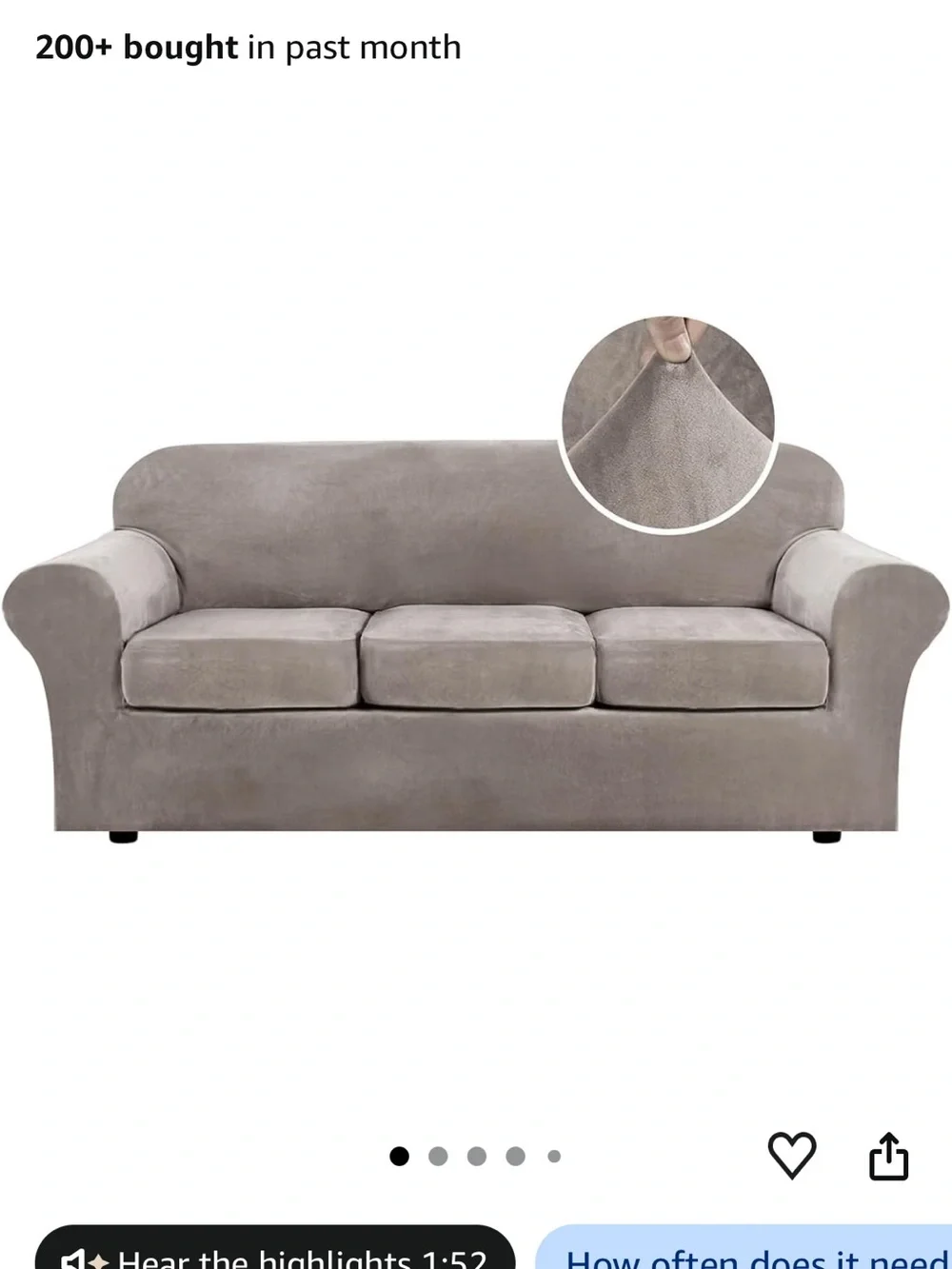Plush Taupe Stretch Sofa Cover Slipcover for 3-Seater Sofa